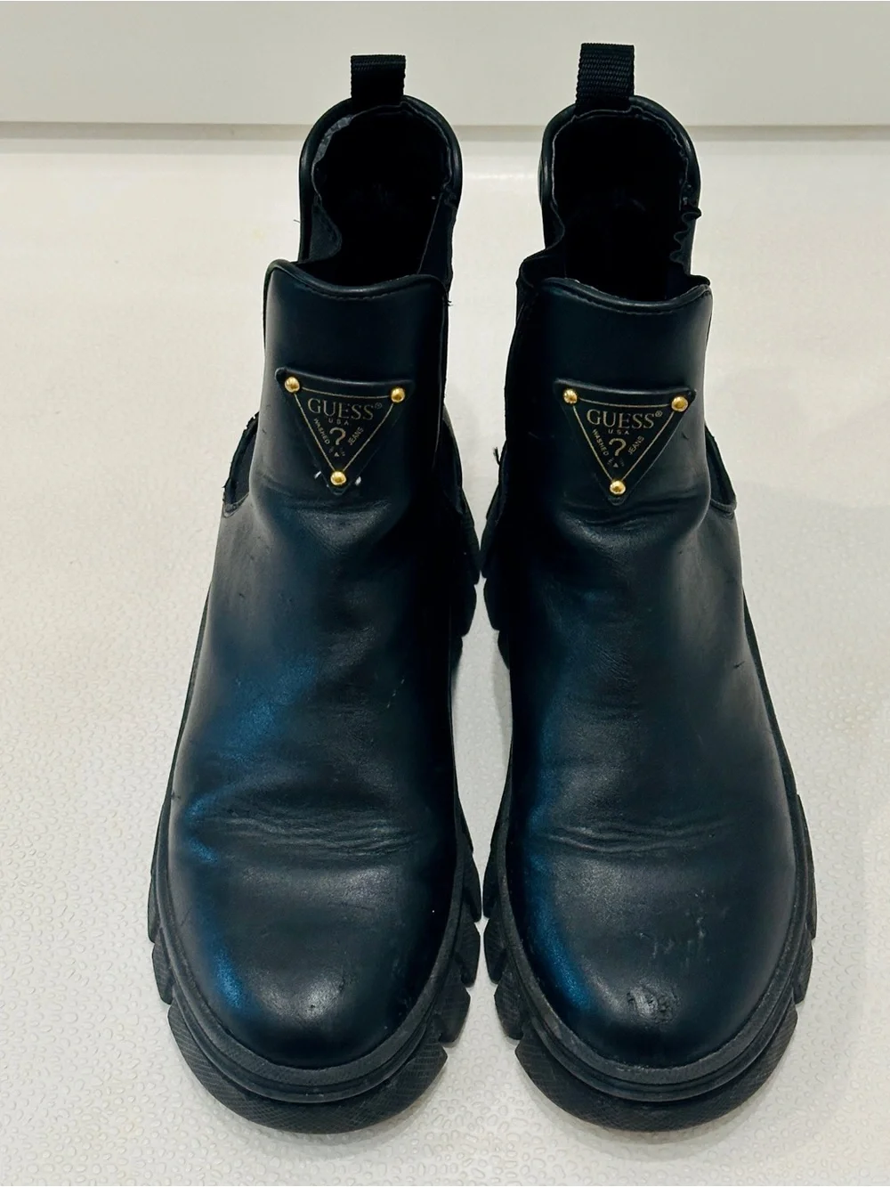 GUESS Black Men’s Lug-Sole Chukka Boots with Gold Logo